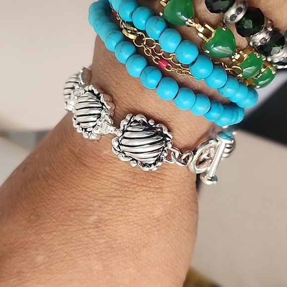 Silver Boho Design Link Bracelet Toggle Clasp - Picture 4 of 9